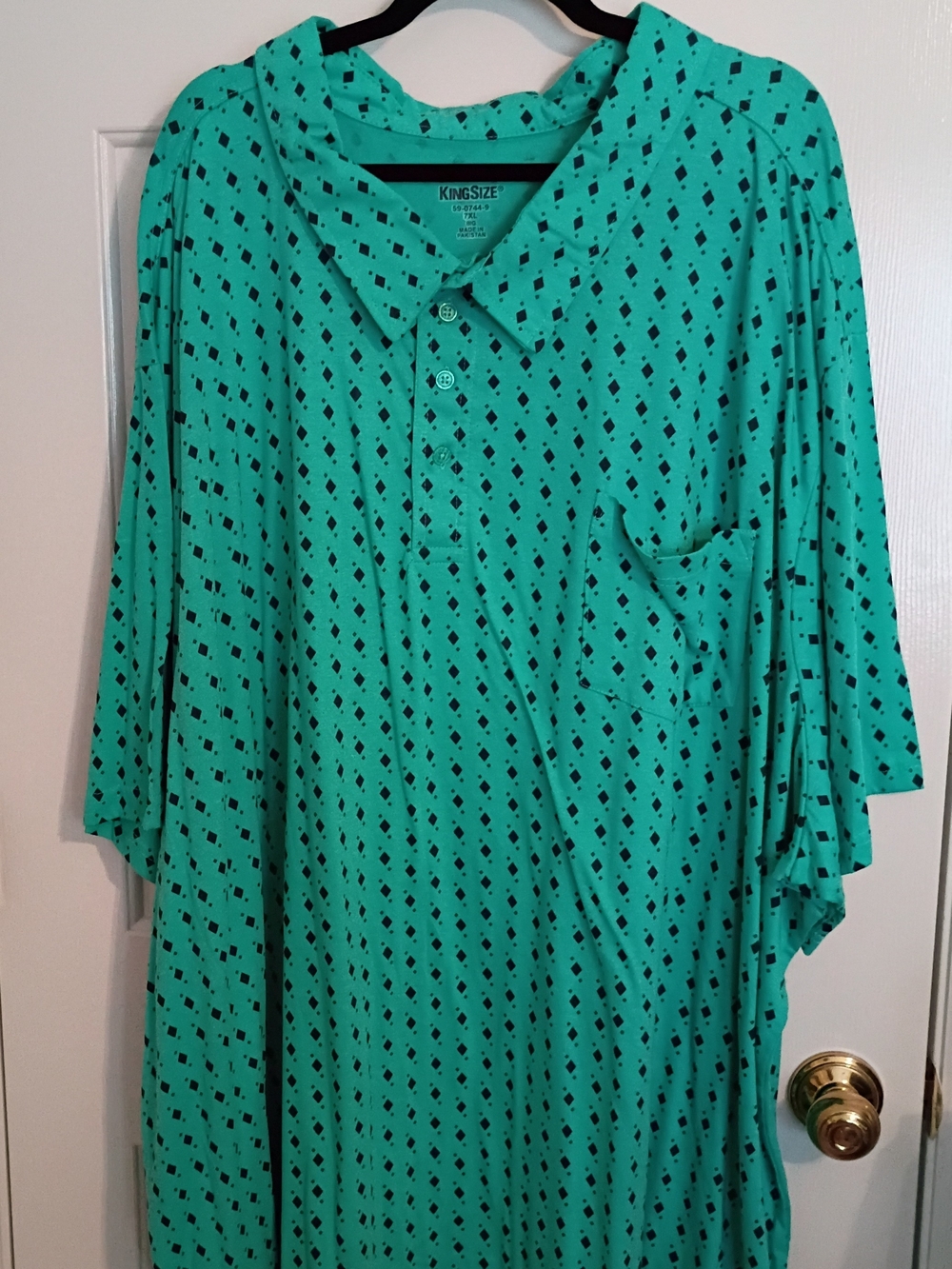 Men's KingSize Mint Green/Black Diamond Print Shirt Size 7XL Big